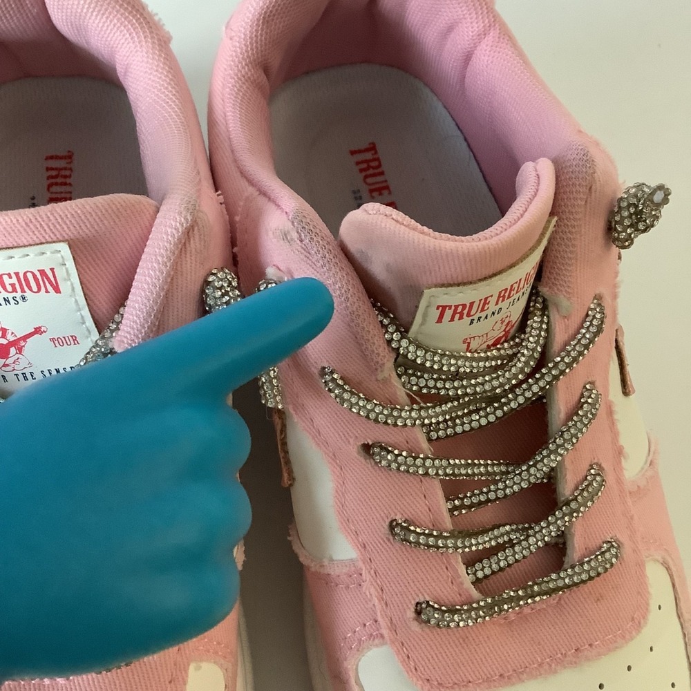 True Religion Allison Sneaker Rhinestone Sparkle Laces Pink White Womens Size 7M - Picture 9 of 16